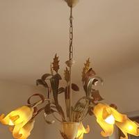 Lampadario in ferro battuto e vetro + portalampada