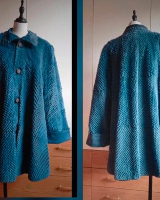 cappotto in pelle scamosciata bluette, double face