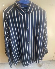 Camicia in seta reale uomo righe blue bianche 52