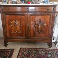 Credenza antica a due ante con marmo