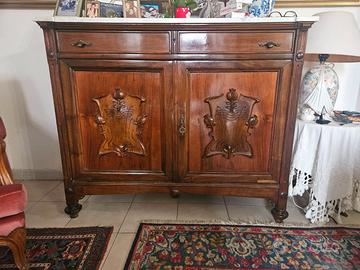 Credenza antica a due ante con marmo