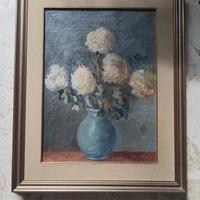 Dipinto Antico fine '800 - Vaso di Peonie bianche 