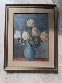 Dipinto Antico fine '800 - Vaso di Peonie bianche 