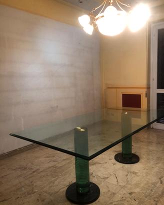 Tavolo rettangolare in cristallo con colonne