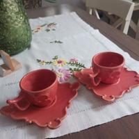 Tazzine caffè vintage rosso anni 70 con piattini d