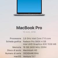 MacBook Pro 15”  i7 2,6 GHz Radeon Pro 560X 4GB