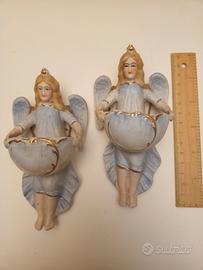 coppia acquesantiere angeli in bisquit antiche