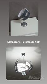 Tavolino con mensole, lampadario e 2lampade