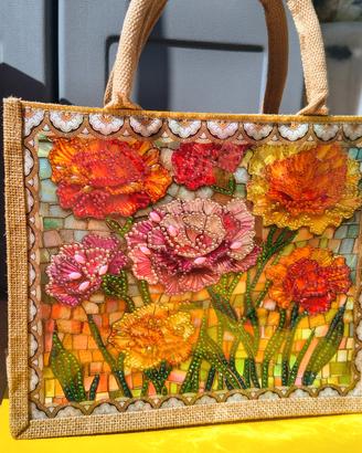 borsa in iuta decorata a mano