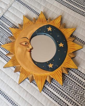specchio sole luna in legno cm 29