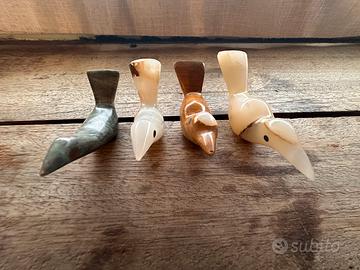 Uccellini scolpiti in onice e alabastro (5 pezzi)