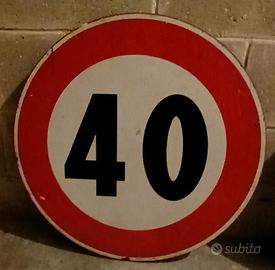 CARTELLO STRADALE ORIGINALE DIVIETO 40 KM /ORARI