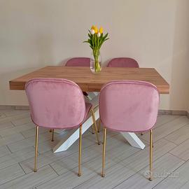 Coppia di sedie in velluto rosa