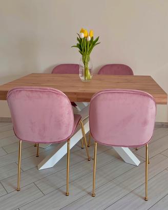 Set 4 sedie in velluto rosa