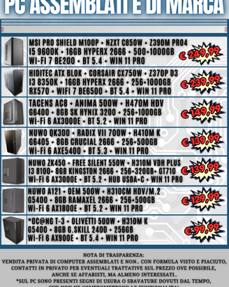 PC DESKTOP ASSEMBLATI E DI MARCA