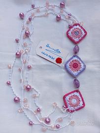 collana lunga uncinetto granny rosa
