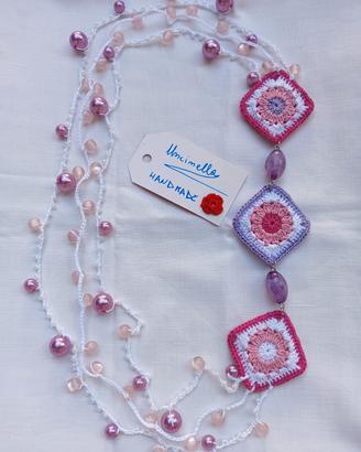 collana lunga uncinetto granny rosa