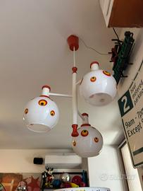 LAMPADARIO VINTAGE SPACE AGE VETRO OPALINO