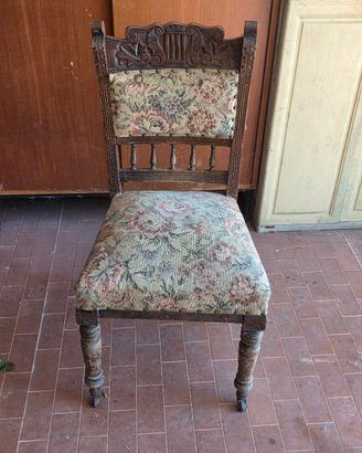 Set 4 Sedie Antiche in Legno Massello Intagliato e