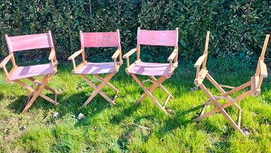 4 Sedie da Regista Pieghevoli Vintage Modernariato