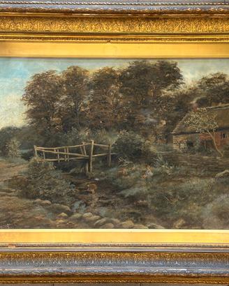 Antico quadro olio scuola inglese 1875 cottage
