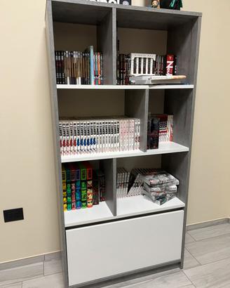Libreria grigio/bianco con con vano contenitore