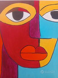 Quadro moderno astratto cubista - volti a colori 