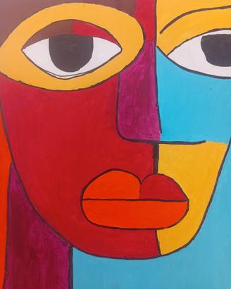 Quadro moderno astratto cubista - volti a colori 