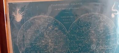 stampa antica originale planisfero  celeste 1880