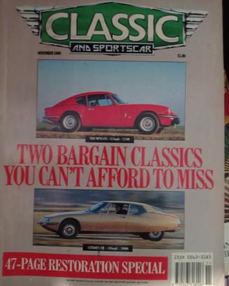 Rivista inglese CLASSIC AND SPORTSCAR nov 1989