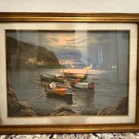 Quadro olio su tela - paesaggio barche