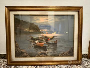 Quadro olio su tela - paesaggio barche