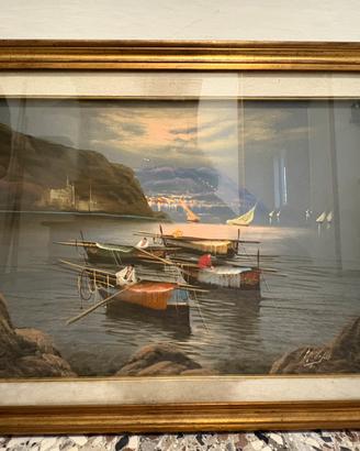 Quadro olio su tela - paesaggio barche