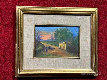 Dipinto paesaggio con casa dipinto olio su tavola