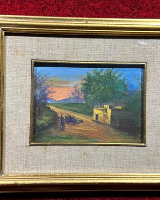 Dipinto paesaggio con casa dipinto olio su tavola