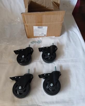 Set 4 ruote piroettanti  con freno 100×32mm. NUOVE