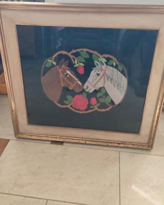 quadro con cavalli ricamo su stoffa punto tapezzer