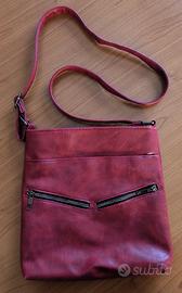 Borsa in pelle, a tracolla, rosso bordeaux