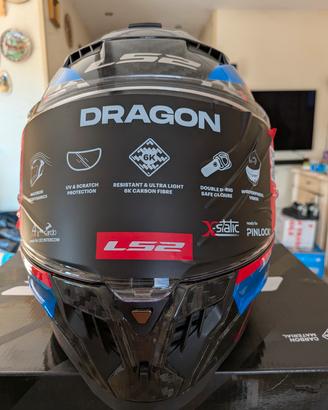 LS2 Dragon Carbon Trax Blue Red Taglia S 