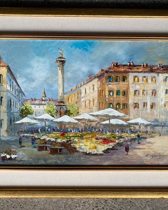 E. Mantegari Olio 35x50 Mercato dei Fiori Milano