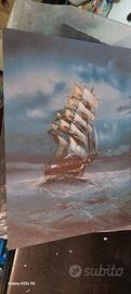dipinto nave in tempesta vintage 