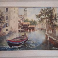 Dipinto GiuseppeTesta-Venezia Rio san Trovaso-'73