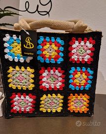 borsa in juta ricop. con mattonelle ad uncinetto