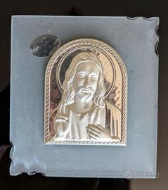 Icona sacra religiosa in argento volto di Gesù