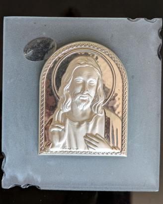 Icona sacra religiosa in argento volto di Gesù