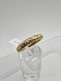 Anello Oro 18 Kt con Smalto e Diamantini- Verde