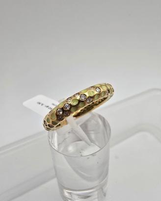 Anello Oro 18 Kt con Smalto e Diamantini- Verde