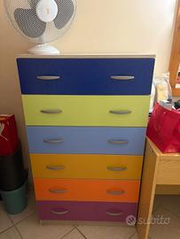 cassettiera con cassetti colorati 