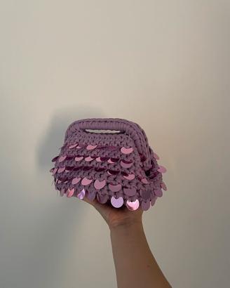 borsa clutch all’uncinetto lilla