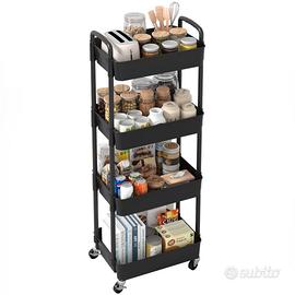 Carrello Cucina 4 Ripiani Sywhitta Ruote Nero